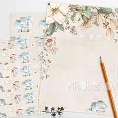 Kit Imprimible Bruno Elefante de Acuarela _ Coleccion Bosque Vintage