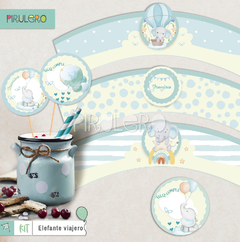 Kit imprimible Elefante en Globo celeste - tienda online