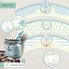 Kit imprimible Elefante en Globo celeste - loja online