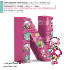 Kit imprimible letras 3d Princesa Peach Abecedario + Power point