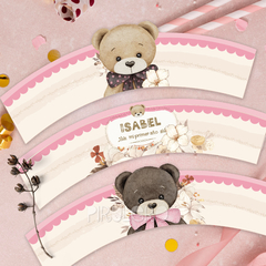 Kit Imprimible Oso Teddy_acuarela y arcoiris Rosa - Pirulero