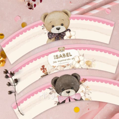 Kit Imprimible Oso Teddy_acuarela y arcoiris Rosa - Pirulero