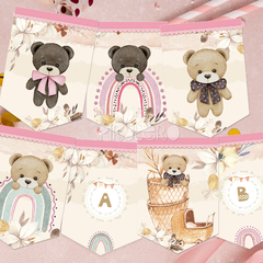 Kit Imprimible Oso Teddy_acuarela y arcoiris Rosa - comprar online