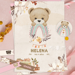 Kit Imprimible Oso Teddy_acuarela y arcoiris Rosa