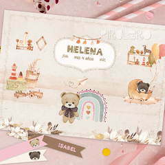 Kit Imprimible Oso Teddy_acuarela y arcoiris Rosa - comprar online