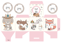 Kit imprimible animalitos del bosque tribal rosa - comprar online