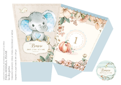 Kit Imprimible Bruno Elefante de Acuarela _ Coleccion Bosque Vintage