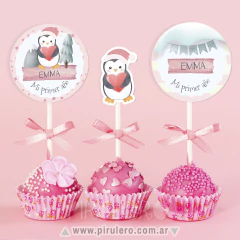 Image of Kit imprimible Pinguinos rosa Winter Wonderland
