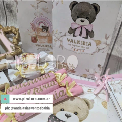 Kit Imprimible Oso Teddy_acuarela y arcoiris Rosa - Pirulero