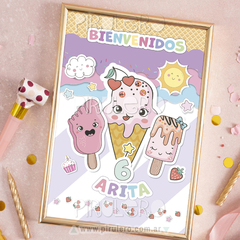 Imagen de Kit imprimible Helados, heladitos rosa y lila pastel