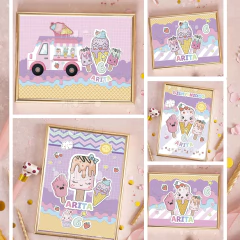 Kit imprimible Helados, heladitos rosa y lila pastel