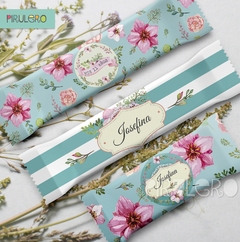 Kit imprimible Shabby chic Acqua rayas y flores