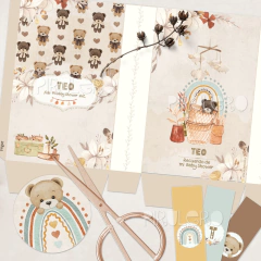 Kit Imprimible Oso Teddy_acuarela y arcoiris - Pirulero