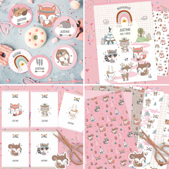 Kit imprimible animalitos del bosque tribal rosa - comprar online