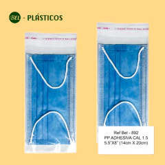 Ref Bel-892: Bolsa Para tapabocas/Solapa Adhesiva 5.5 x8 pulg (14cmx20 cm) TTE Cal 1.5 Paq 100 Und