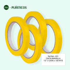 CINTA ADHESIVA AMARILLA 1/2" (1,2CM) x100MTS Ref-Bel 831
