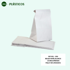 BOLSA PAPEL BLANCA RECUPERADA # 3 - PAQ X100 UNIDADES, REF BEL-996