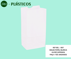 BOLSA PAPEL BLANCA RECUPERADA # 4 - PAQ X100 UNIDADES, REF BEL-997