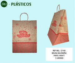 BOLSA PAPEL KRAFT DE MANIGUETA NAVIDEÑA X UNIDAD REF BEL - 2140