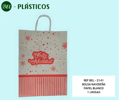 BOLSA PAPEL BLANCO DE MANIGUETA NAVIDEÑA X UNIDAD REF BEL - 2141