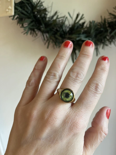 Anillo Ojo Redondo Verde Bronce Talle 18 mm