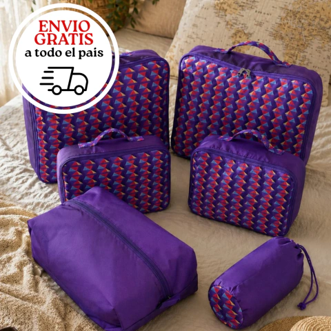 Organizador para valijas 6 piezas - Zig-Zag y violeta