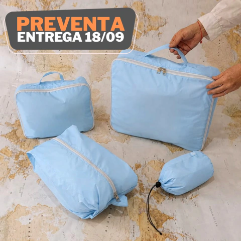 Organizador para carry on 4 piezas - Celeste Bebé y Gris Perla