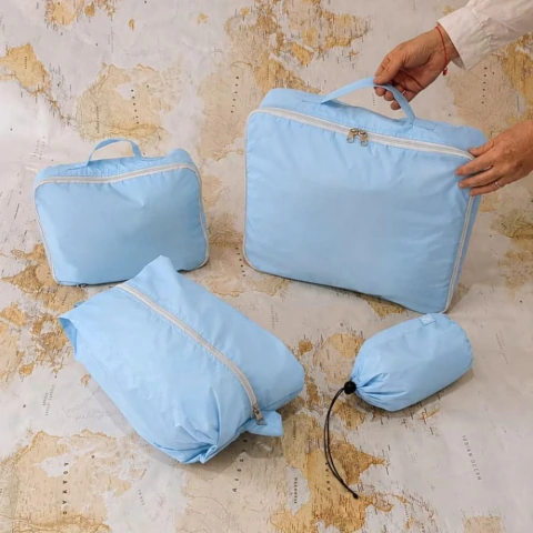 Organizador para carry on 4 piezas - Celeste Bebé y Gris Perla