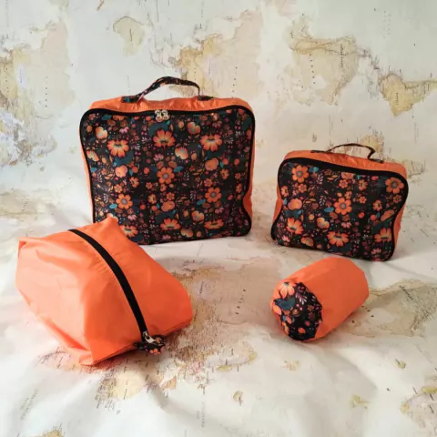 Organizador para carry on 4 piezas - Flores y Naranja