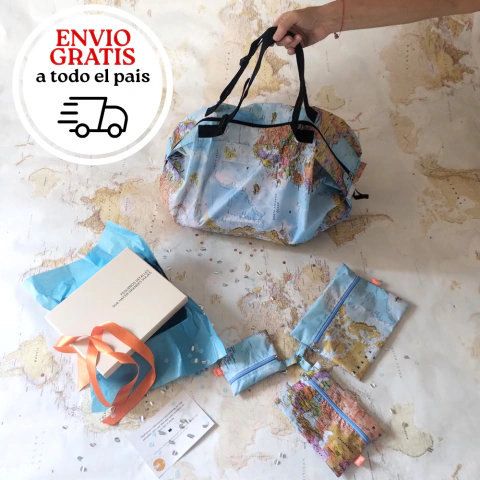 Bolso plegable + Pack de estuches en caja Premium para regalar - Mapamundi
