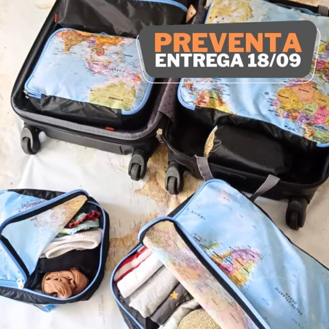 Organizador para valijas 6 piezas - Mapamundi y Gris oscuro
