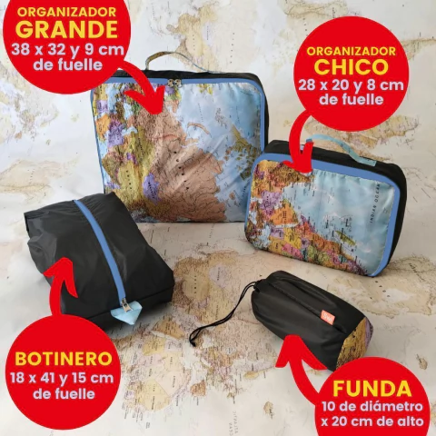 Organizador para carry on 4 piezas - Mapamundi y gris oscuro
