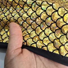 Tecido Malha Holográfica Sereia/Escamas Dourado - comprar online