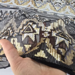 Tecido Tule Bordado com Paetê Étnico Dourado e Prata na internet