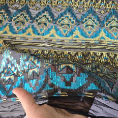 Tecido Tule Bordado com Paetê Étnico Turquesa e Dourado na internet
