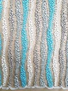 Tecido Tule Premium Bordado Bicolor com Pedrarias Verde Tiffany - Tecidos Baratos - Compre e receba em casa.