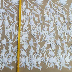 Tecido Tule Bordado 3D Floral Branco 02 - loja online