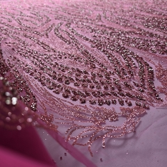 Tecido Tule Boreal com Glitter e Pedrarias Pink - comprar online