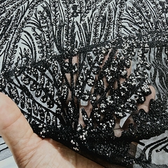 Tecido Tule Boreal com Glitter e Pedrarias Preto - Tecidos Baratos - Compre e receba em casa.