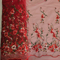 Tecido Tule Vermelho Bordado no Barrado com Flores - Tecidos Baratos - Compre e receba em casa.