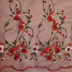 Tecido Tule Vermelho Bordado no Barrado com Flores - comprar online