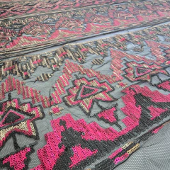 Tecido Tule Bordado com Paetê Étnico Bronze e Pink