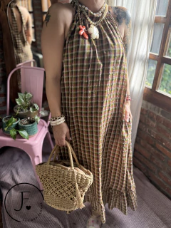 Vestido · Halter · Verde, marro, coral