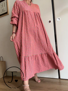 Vestido · Amatller · Cuadrille coral y gris - comprar online