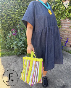 Imagen de Vestido · Florita · oversize super amplio Denim Camisero con bolsillos