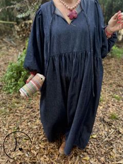 Vestido manga globo · Santanyí · Denim - comprar online