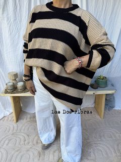 Maxi Sweater • Flora • Rayado Camel y negro , SUPER ANCHO OVERSIZE - Las Dos Floras ♡ 