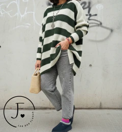 Maxi Sweater • Flora • Rayado Verde Oscuro , super ancho oversize