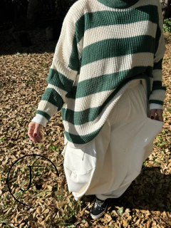 Imagen de Maxi Sweater • Flora • Rayado Verde Benetton y natural , super ancho oversize