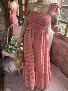 Vestido · Volato · coral y gris
